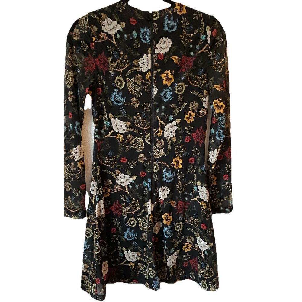 New Alice + Olivia, Delora Floral Mesha Long Sleeve Mini Dress Size 6 - Picture 8 of 9